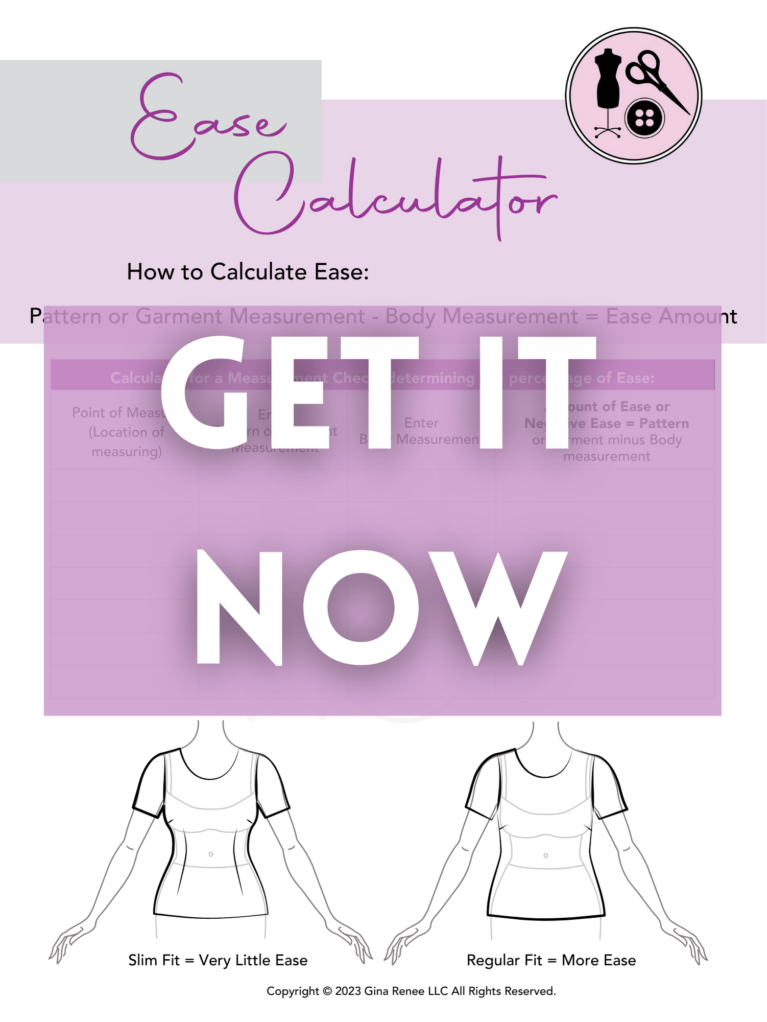 Wearing Ease Calculator Preview of the wearing ease calculator